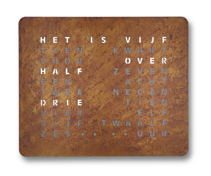Cortenstaal Woordklok Atlas Time